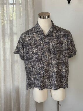 Vintage Batik Bay Resort Shirt Silk Rayon Hawaiian Geometric Palm Print Large